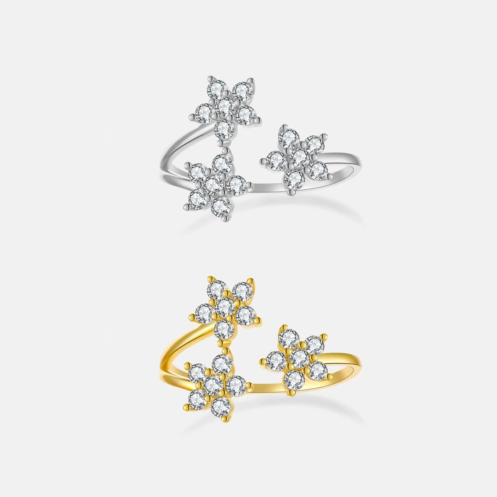 FUAMAY Dainty 925 Sterling Silver Open Adjustable Finger Ring Fashion Flower Open Ring