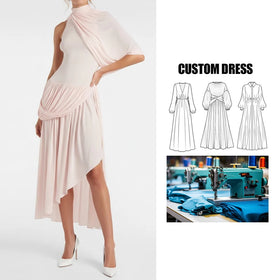 Brand Customization Pleated Shawl Collar Splicing Dress Women High-end Design Niche Temperament Long Dress for Women