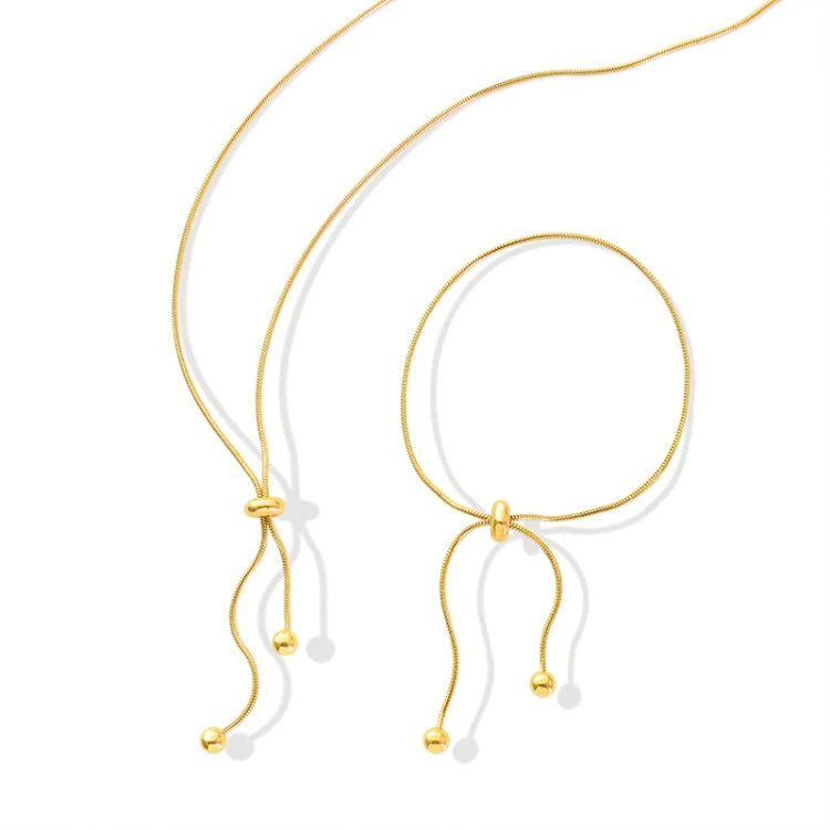 G3879 Wholesale Snake Lariat Necklace 18K Gold Stainless Steel Pull-out Snake Chain Flat Chain Chokers Necklace