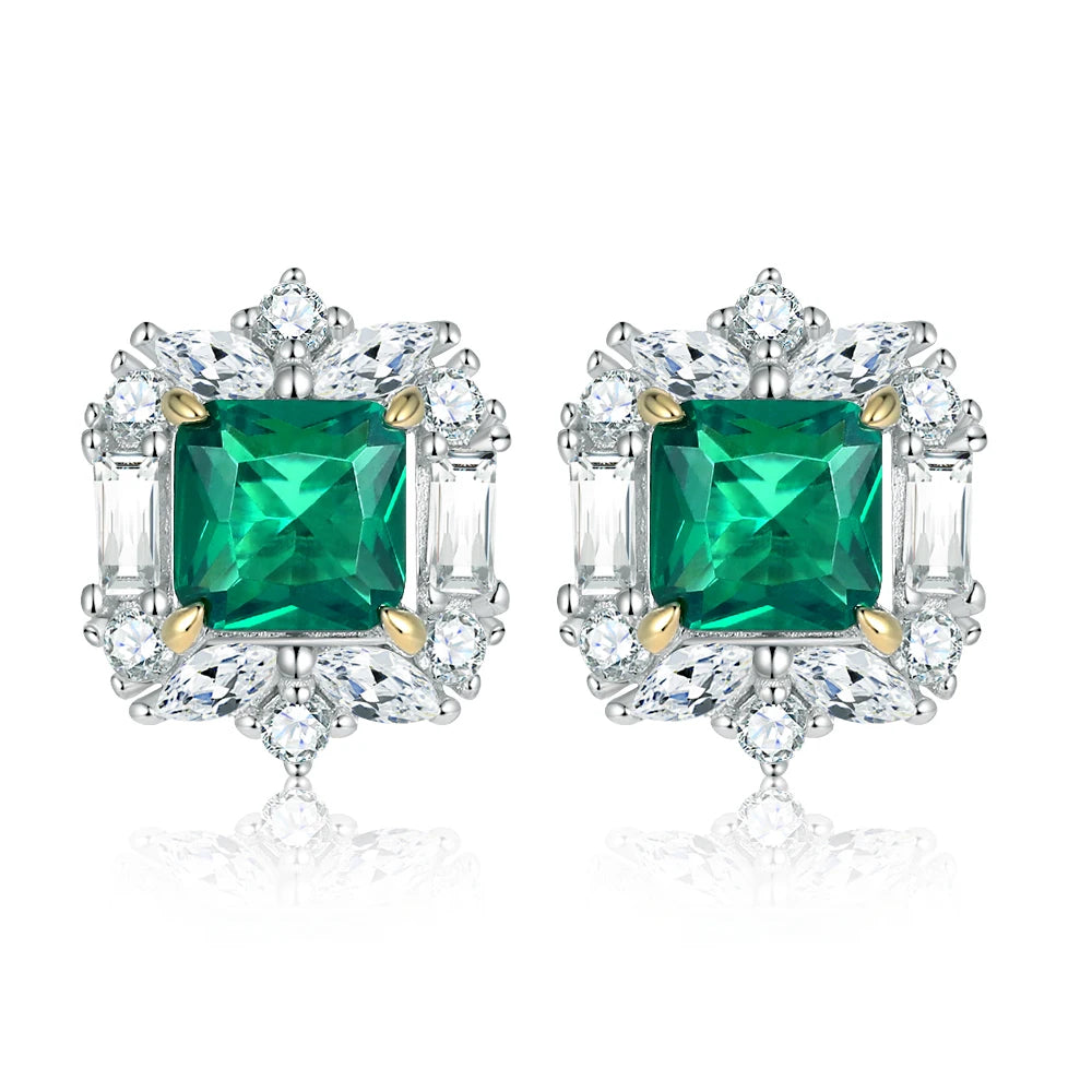 Classic Design 925 Silver Jewelry  Emerald CZ Stud Earrings
