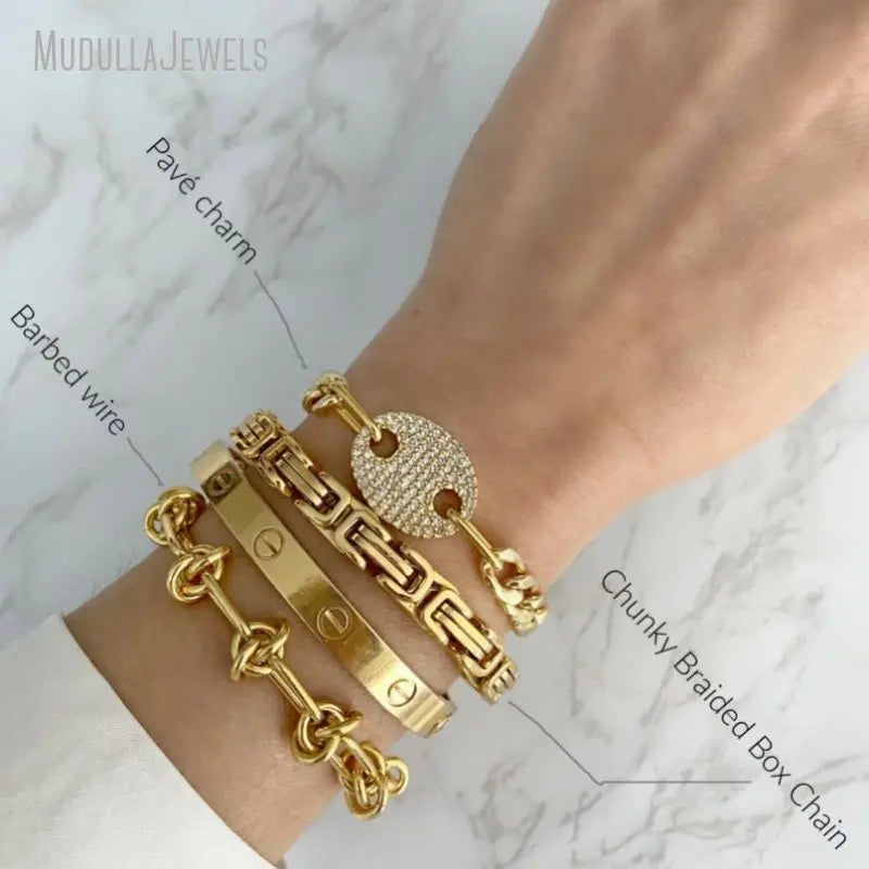 BM49483 Chunky Barbed Wire Knotted Chain Stacking Stainless Steel Bracelet Gold Plated Birthday Anniversary Gift for Women Bulk