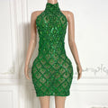 Ocstrade 2023 Trend Clothing Shiny Rhinestone Olive Green Mesh Dress Party Club Elegant Zip up Bodycon Dresses for Women Vestido