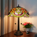 Luxury Tiffany Orange Lotus Stained Glass Table Lamp 16\" European Desk Bedside Light for Bedroom Reading Sitting Living Room