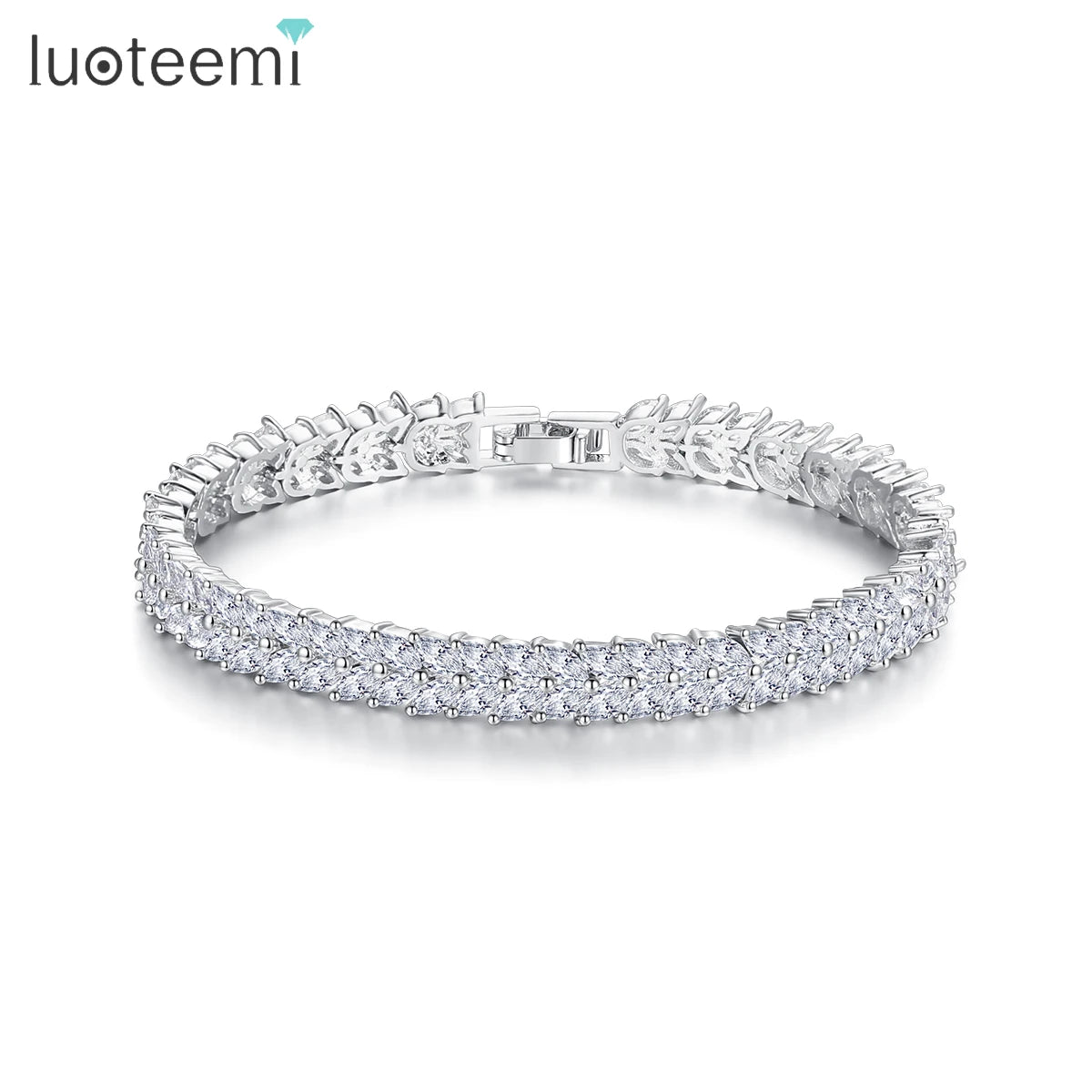 LUOTEEMI Leaf Shape Women Pure White Marquise Cutting Cubic Zirconia Diamond Fashion Bracelets