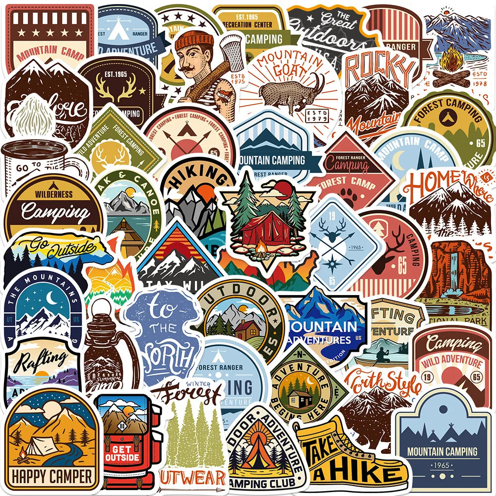 48Pcs Outdoor Camping Graffiti Stickers Suitcase Skateboard Guitar Decorative Stickers DIY Waterproof Gift Sticker for Kids