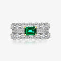 Huitan 2026 Fine Jewelry Noble Density Diamond Inlaid Luxury Emerald Geometric Eternal Double Row Full Zircon Ring Female