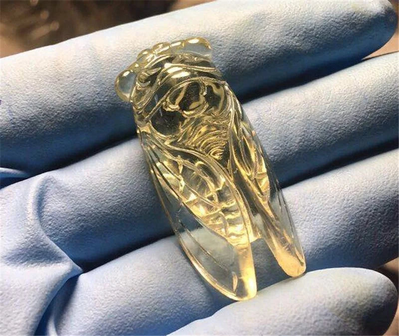 Natural Citrine Cicada Carving Crystal Animal Cicada Pendant