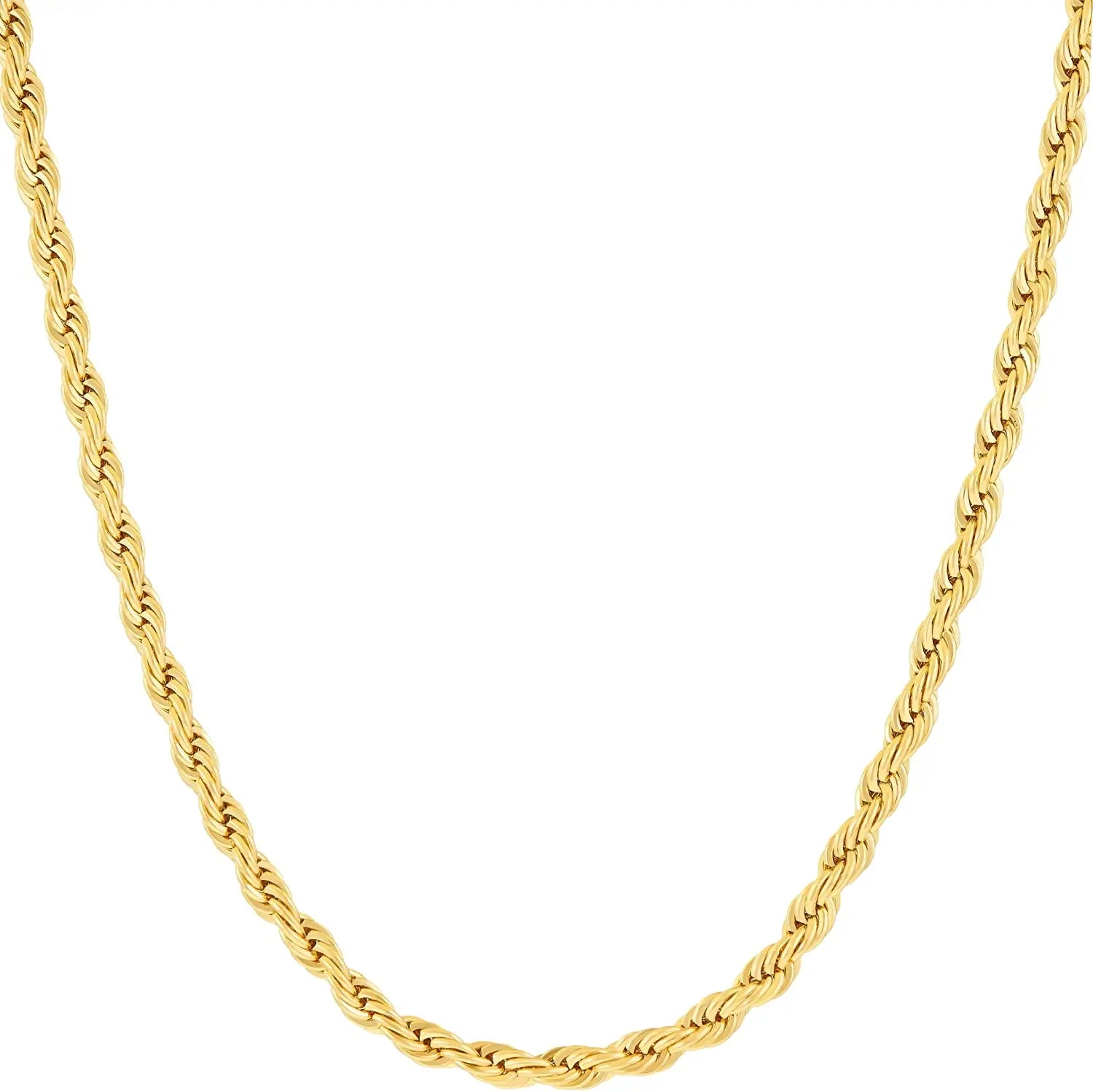 Fashion Hip Hop 3mm Rope Chain Stainless Steel Necklace 24k Real Gold Plated for Women Men