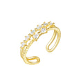 Wholesale Fashionable Jewelry Ins Fashion 18K Gold Plated Double Layered Zircon Finger Ring Oval Round Crystal Opening Ring