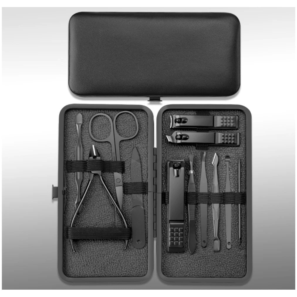 Nail Clippers Set Custom Logo 7/10/12/16/18pcs Nail Grooming Kit Stainless Steel Manicure and Pedicure Set with Black PU Bag