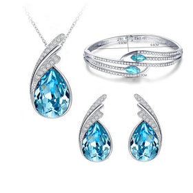 New Arrival Colorful Crystal Necklace Jewelry Set Dainty Fashion Full Diamond Bangle Earrings for Women