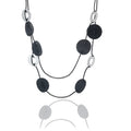 Black Leather Discs Round Metal Charm  Womens Multi Layer Necklace