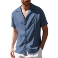 RNSHANGER Summer Men Loose Shirts Fashion Short Sleeve Solid Color Beach Shirts Breathable Turn-Down Collar Male Shirts