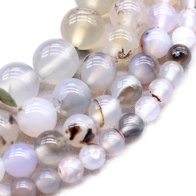 Natural Black Flower Moss Agate  Round Loose Beads for Jewelry Making DIY Customized Handmade Craft Gift 15.5 Inches