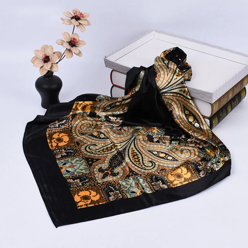35" Large Satin Square Head Scarf Silk Like Floral Head Scarves Square Satin Hair Scarf Bandanas for Women