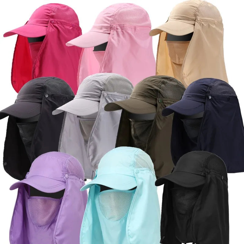 Summer Quick Dry Sun Hat UV Protection Baseball Cap with Detachable Mask and Neck Cover Nylon for Fishing Cycling