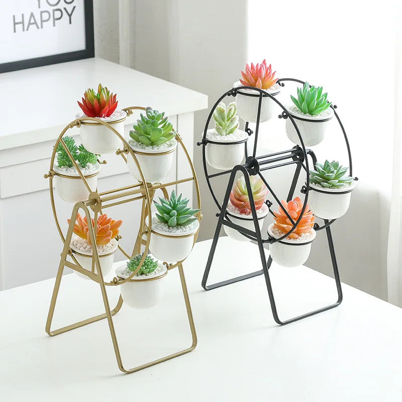 Modern Luxury Ferris Design Wheel Iron Ceramic Succulent Pot New Arrival Home Decor for Indoor Use with Bonsai Floor Condition