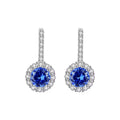 Fashion Jewelry 925 Sterling Silver Round Cut Blue Gemstone Hypoallergenic Pendant Earrings Halo for Women Girls Birthday Gifts