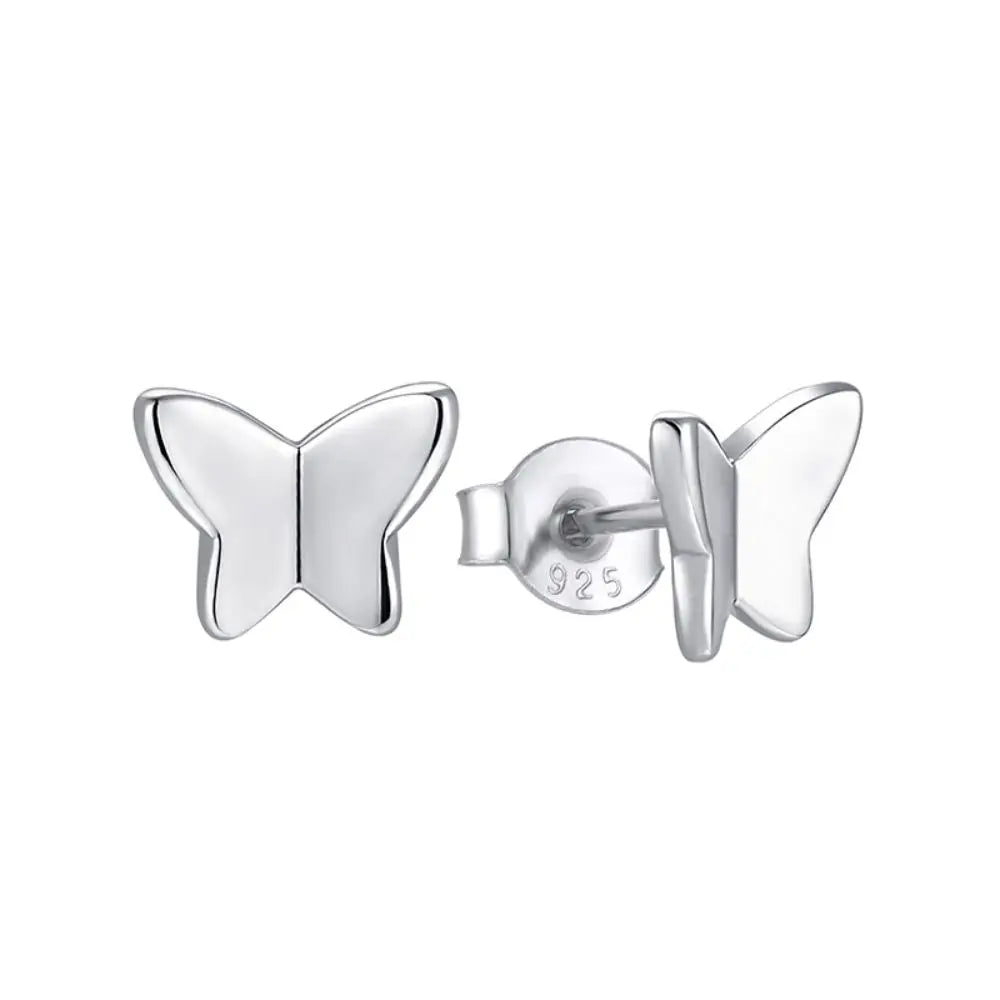 Classical Jewelry High Glossing 925 Sterling Silver Plain Butterfly Minimalist Earrings for Girls