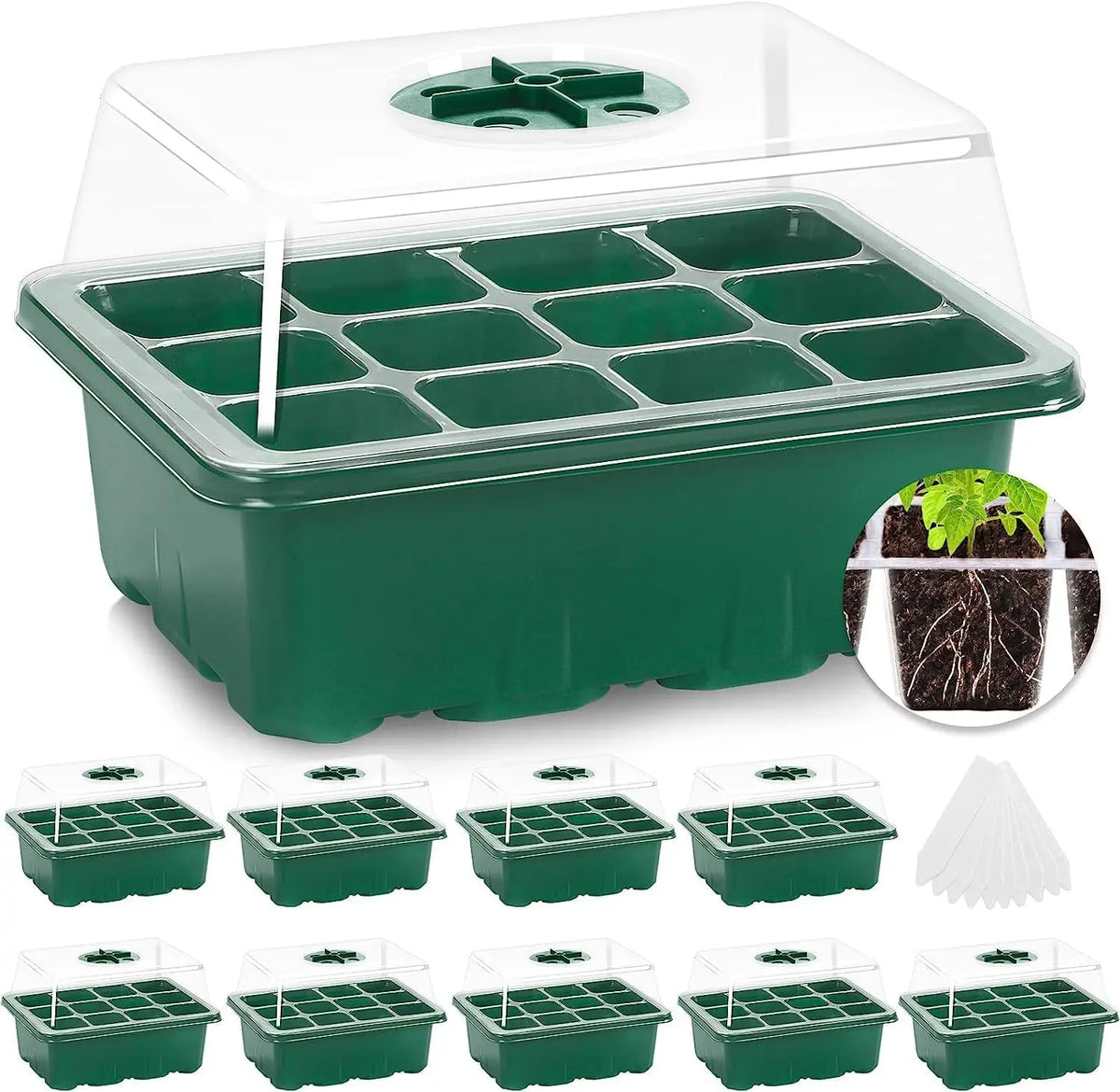 5 Pack 60-Cell Thickened Seed Starting Trays Kit with Humidity Dome Heightened Lids for Home Greenhouse Gardens Nursery Planting
