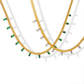 Hot Selling 18K Gold Plated Green White Zircon Tassel Necklace Stainless Steel Snake Chain Choker Necklace Hypoallergenic