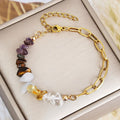 Minimalist Natural Stone Bracelet Irregular Stainless Steel Bracelet Natural Crystal Gemstone Bracelet