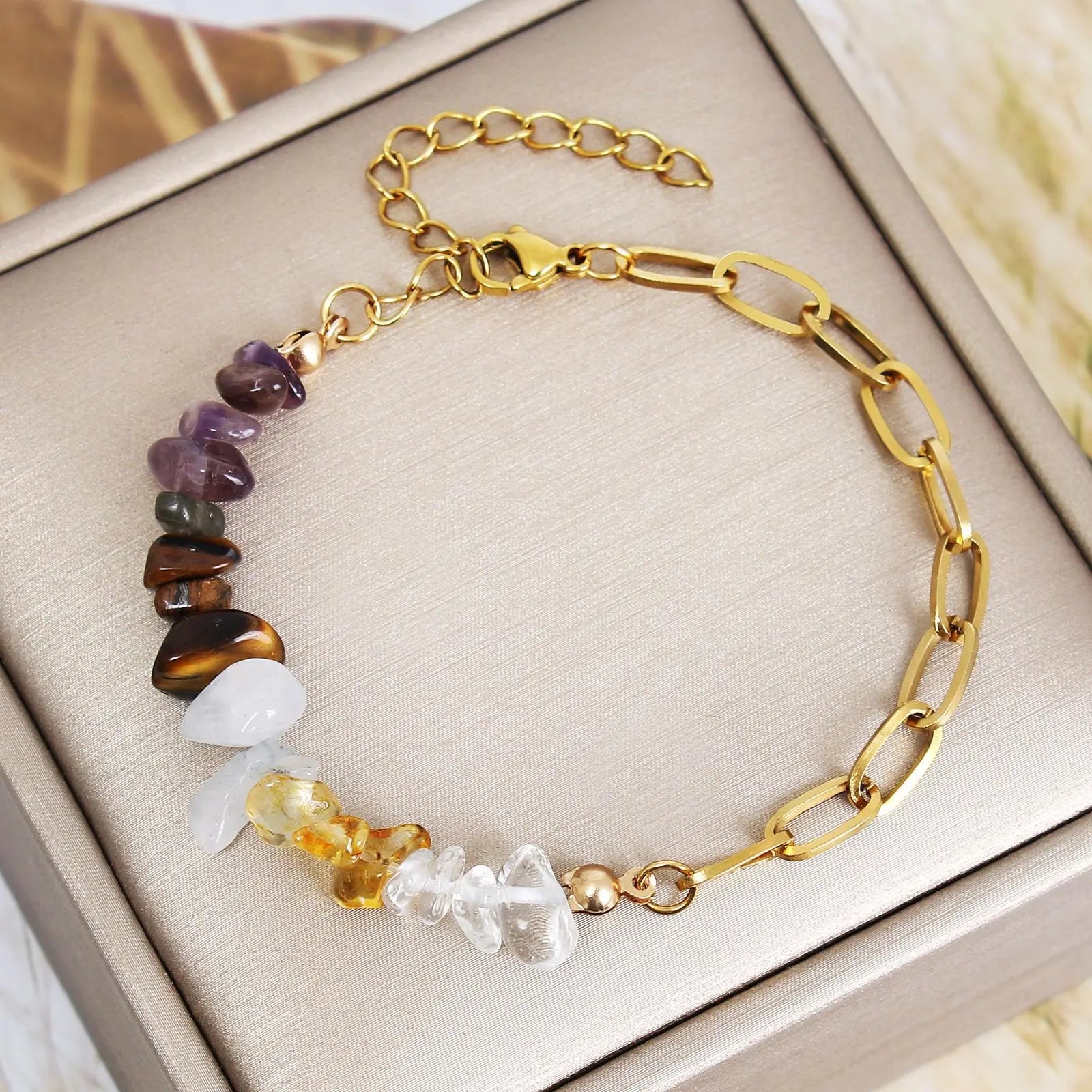 Minimalist Natural Stone Bracelet Irregular Stainless Steel Bracelet Natural Crystal Gemstone Bracelet