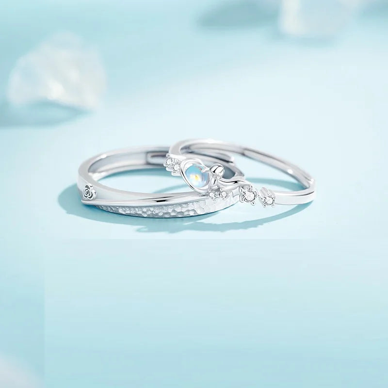 Anillos De Pareja Silver Plated Couple Jewelry Rose Flower Opal Couple Ring Love Couple Ring Men and Women Jewelry