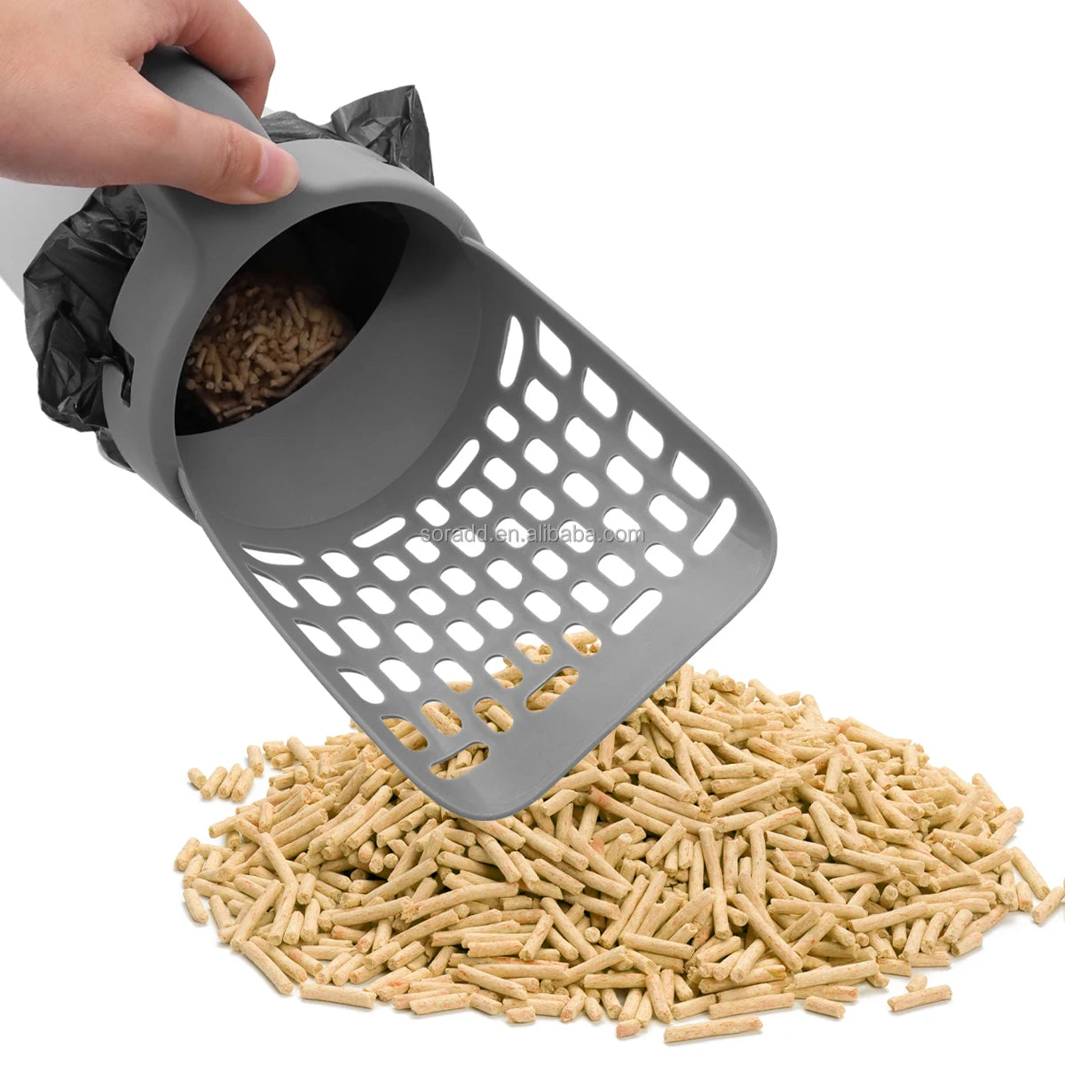 Premium Cat Litter Scoop Integrated Detachable Deep Cat Litter Shovel with Waste Container Large Portable Cat Scooper Holder