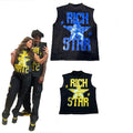 KY Street Wear Men's Vintage Washed Heavy Weight Tshirt Funnel High Neck and Sleeveless Wholesale Clothing Letter Pattern