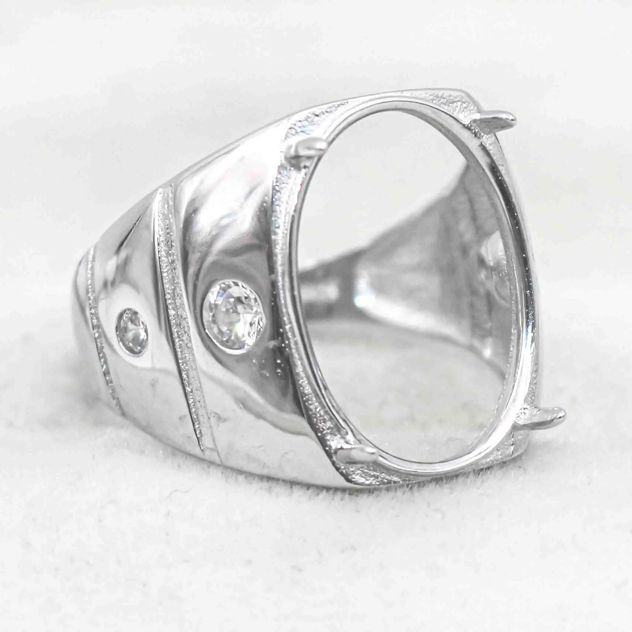 Sterling Silver 13*18mm Semi Mount Men's Ring Frame Empty Blank Claw Setting S925 Base Holder Without Center Stone for DIY Inlay