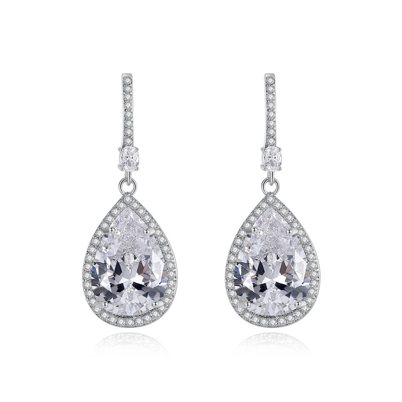 LUOTEEMI Fashionable Waterdrop Shape CZ Dangle Earrings of Gold Plated Lady Daily Wear Jewelry Design