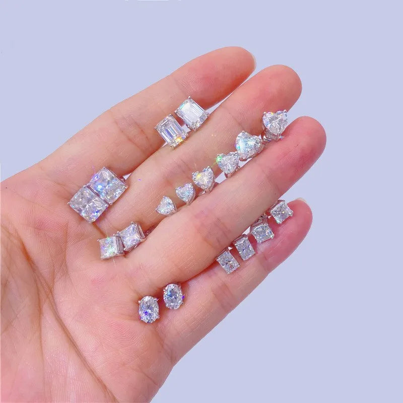 Fashion Jewelry 925 Silver Earrings Hip Hop Custom Stone Moissanite Earring Stud with Gold Plated for Men Women Accessory