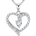 Huitan Valentine's Day Gift Classic Sparkling Heart Crystal Cubic Zirconia Necklace for Women Wedding Silver Plated CZ Necklaces