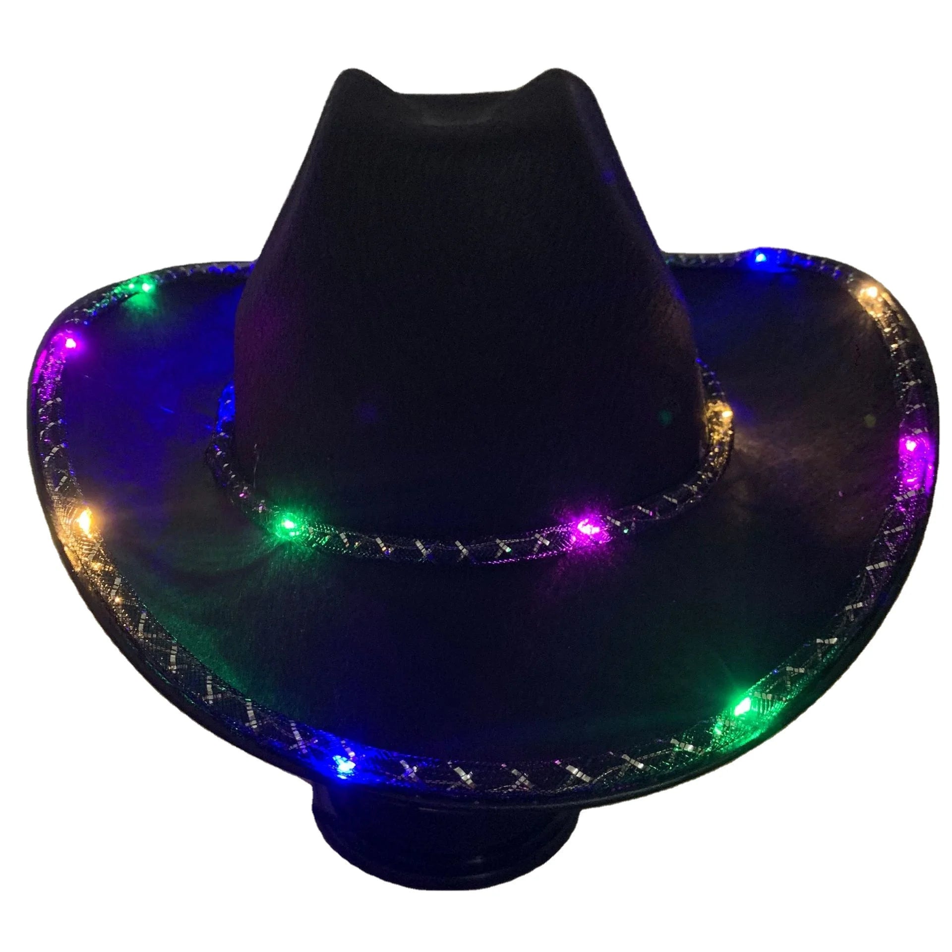 Men Women's Black and White Space Cowgirl Hat Cowboy Hats Light up Flashing Festival Cowboy Hat with Lights bulk