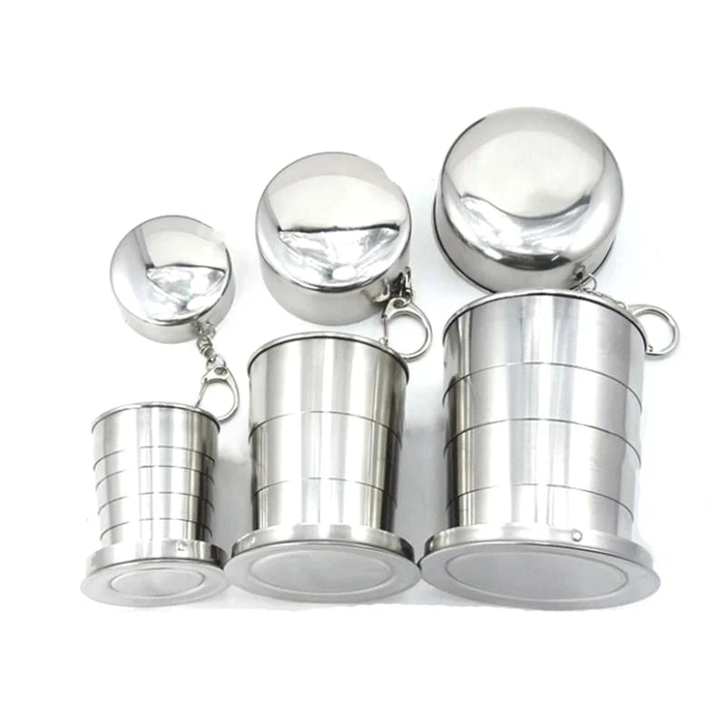 Stainless Steel Folding Cup Portable Water Drinking Cup Retractable Telescopic Collapsible Cups for Outdoor Travel With Keychain