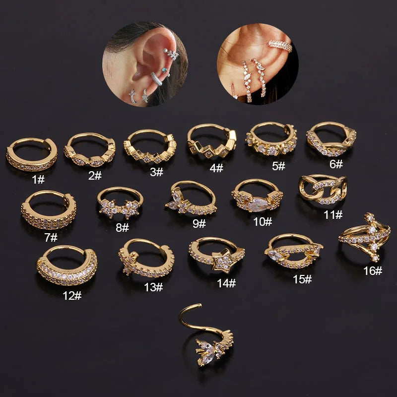 New Arrival Gold Plated CZ Open Adjustable Septum Ear Ring Orbital Tragus Rim Helix Snug Piercing Ear Jewelry