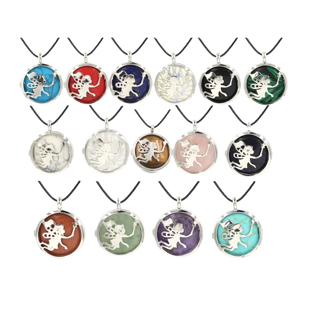 Women Natural Stone Angle Pendants Necklace 18" Black Cord  Fairy stick shape multi Colors types Round stones for jewelry making