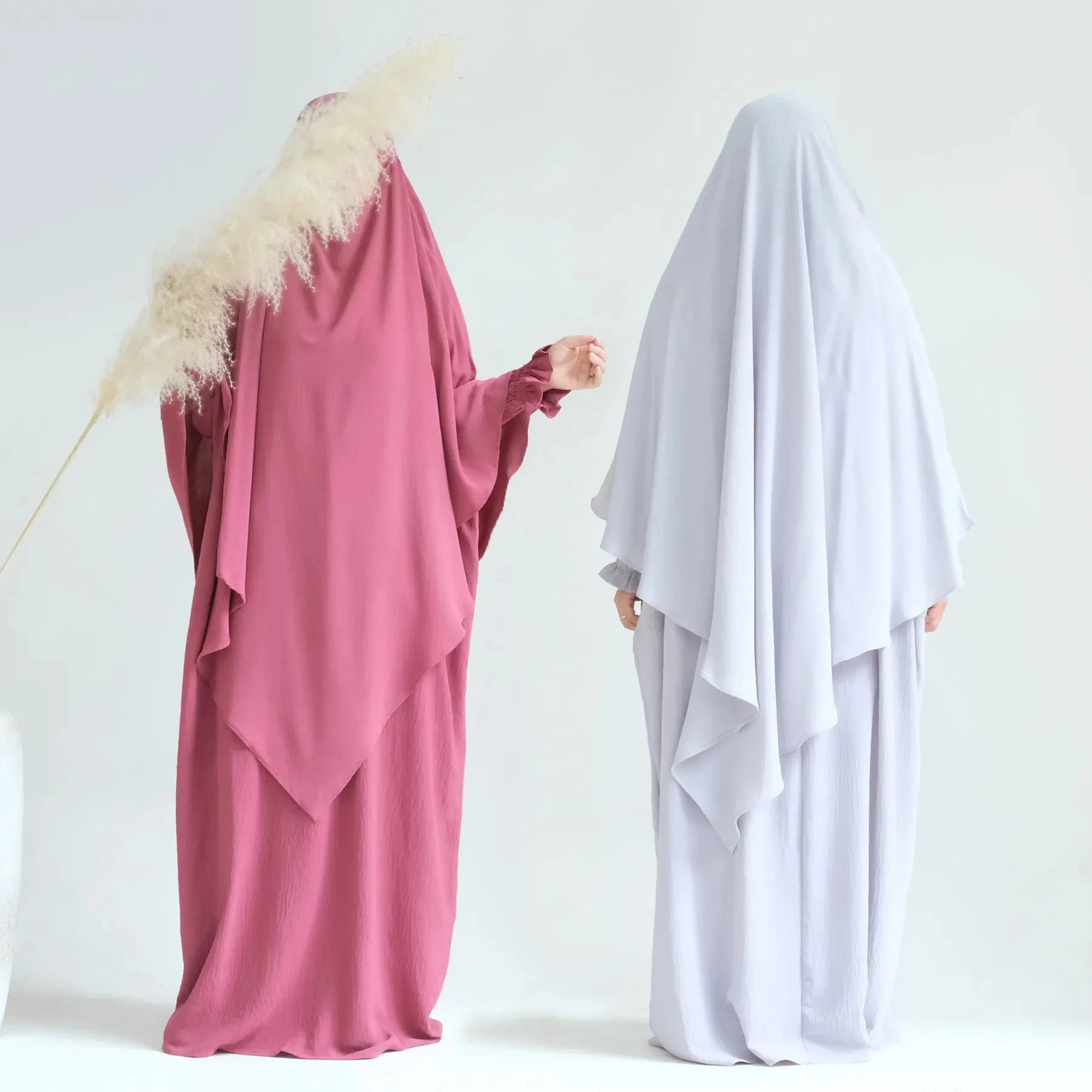 Wholesale EID Abaya Khimar Set Jazz Crepe One Layer Women Muslim Hijab Dress Islamic Clothing Two Piece Butterfly Jilbab Prayer