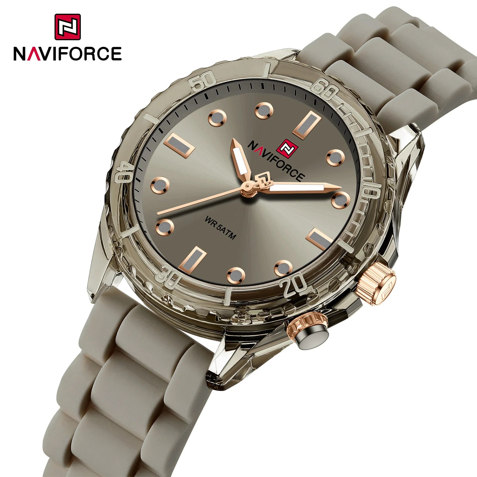 NAVIFORCE 7115 Women's Luxury Watch Transparent Polycarbonate Case with Unique Silicone Strap School Watch for Girls