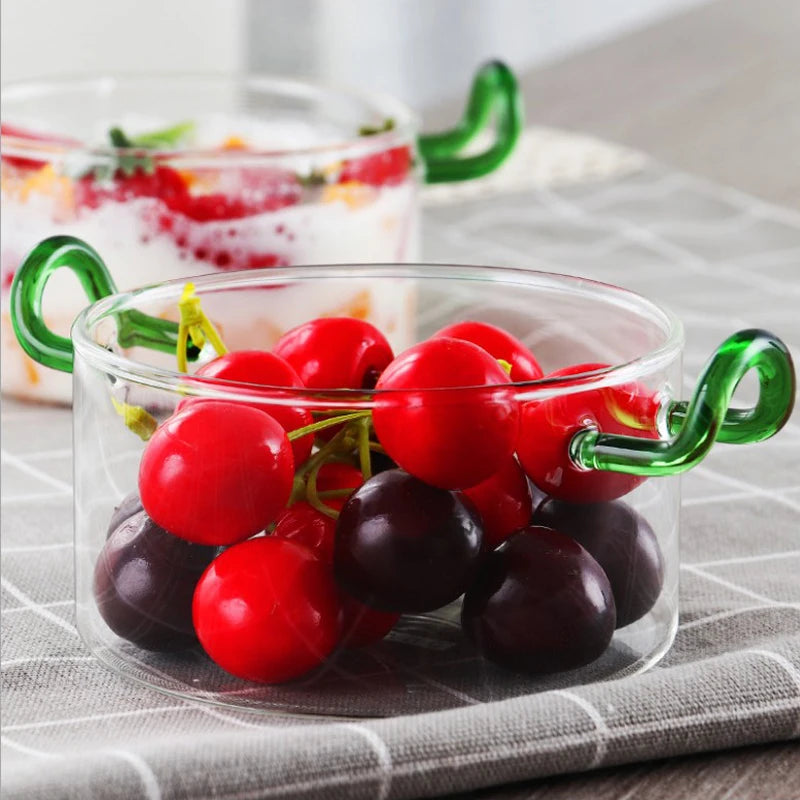 Stove Top Safe Heat-resistant High Borosilicate Small Glass Pot With Handle Salad Noddle Fruit Bowl Glass Mixing Bowl