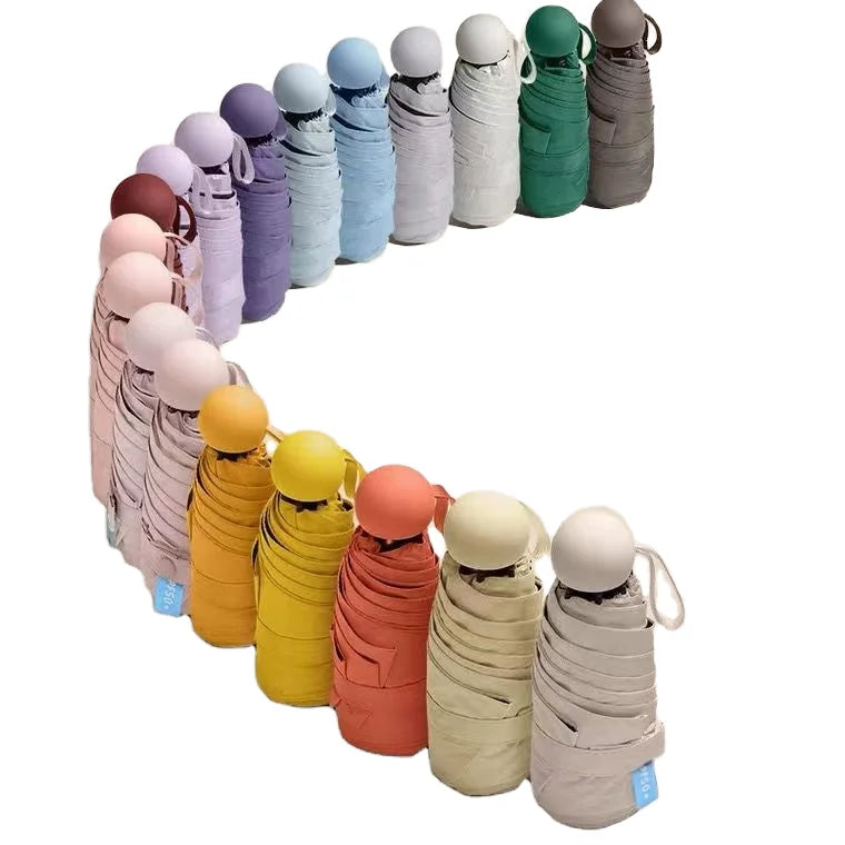 Small Compact Travel Mini Umbrella Manual Folding Sun Protection Lightweight Polyester Case for Purse Pocket Business Gifts