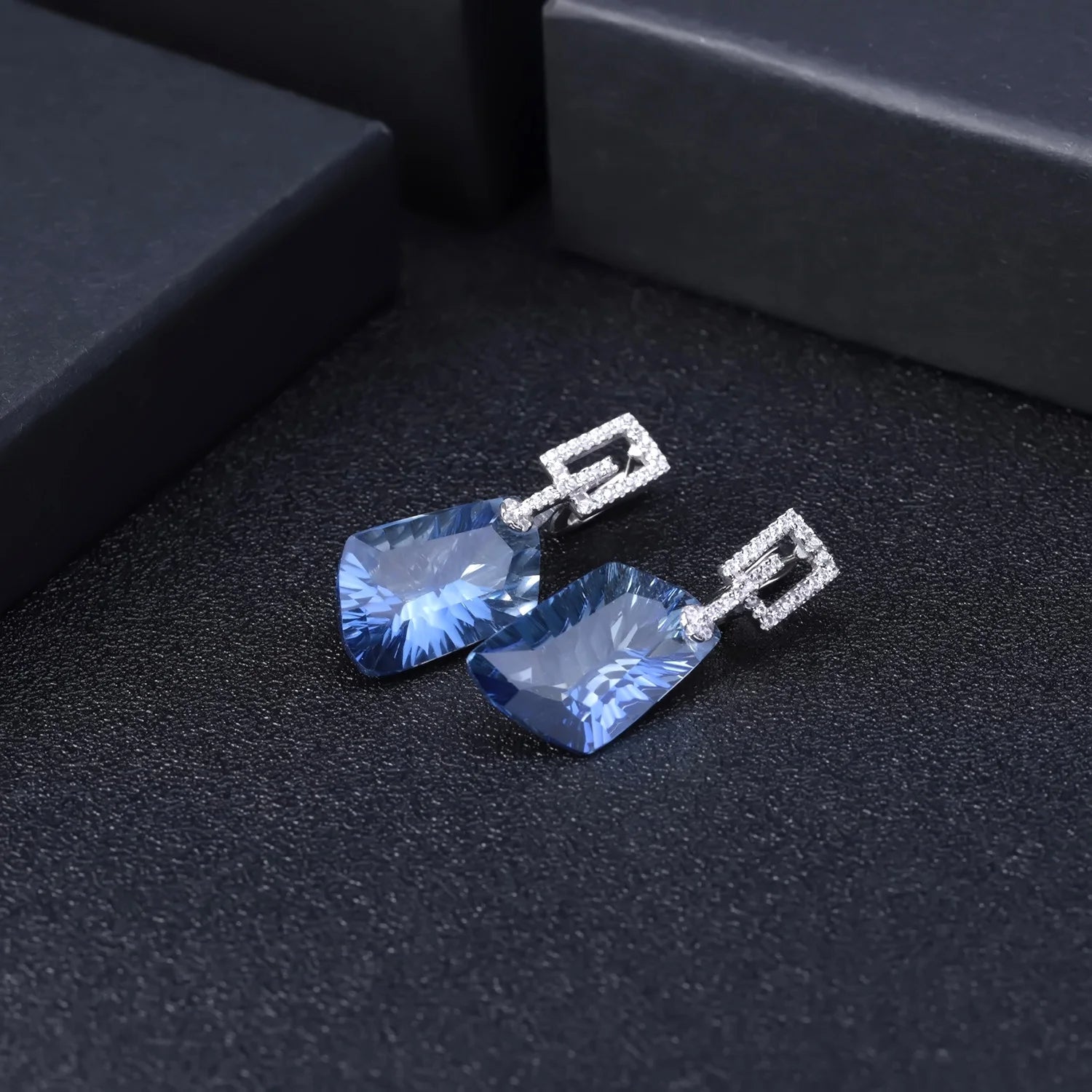 SD006 Abiding Wholesale Natural Lolite Blue Mystic Quartz Gemstone 925 Sterling SilverJewelry Earring Drop Earrings for Women