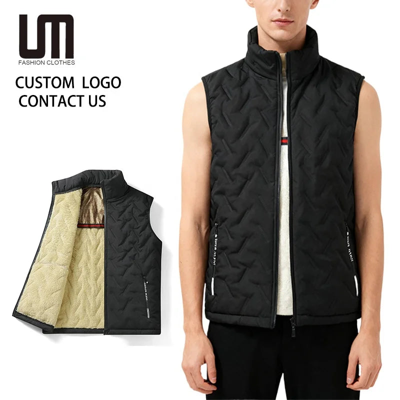 OEM Wholesale Hot Selling Custom Logo Winter Men Casual Thick Warm Coats Stand Collar Windproof Sleeveless Vest Jackets