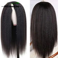 Kinky Straight U Part Glueless 360-Degree Transparent Lace Front 12A Grade Baby Hair Remy Brazilian Human Hair Natural Black Wig