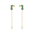 Original Design 18K Gold Plated Stainless Steel Jewelry Round Green Stone Zircon Pearl for Woman Gift Earrings E231475