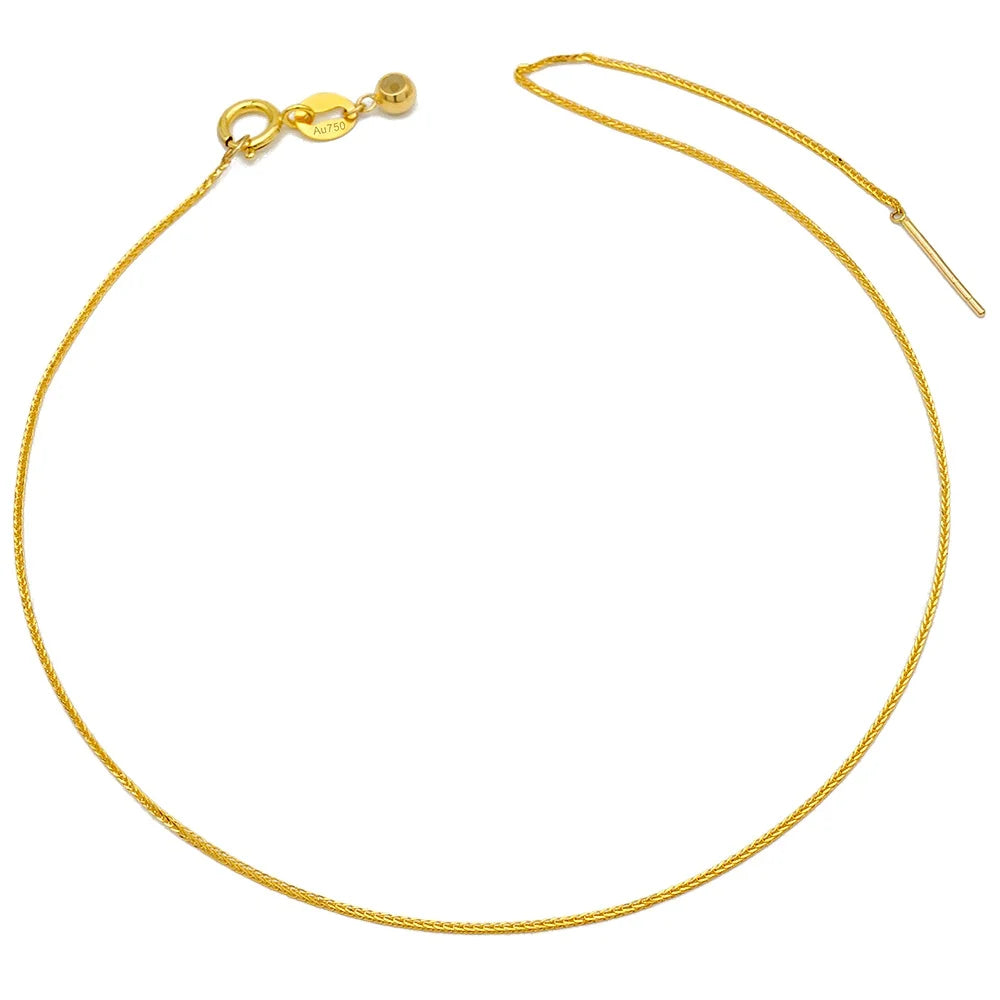 AU750 Gold Bracelet Solid 18K Yellow Gold Link Chain Bracelet 0.7mm Wheat Chain Bracelet Women 18K Gold Jewelry