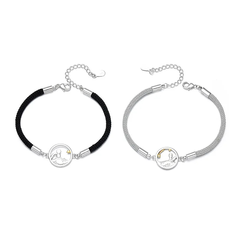 2022 Fashion Simple Woven Bracelet Silver  and the fox Couple Bracelet Little Fox Pendant Bracelet for Couple