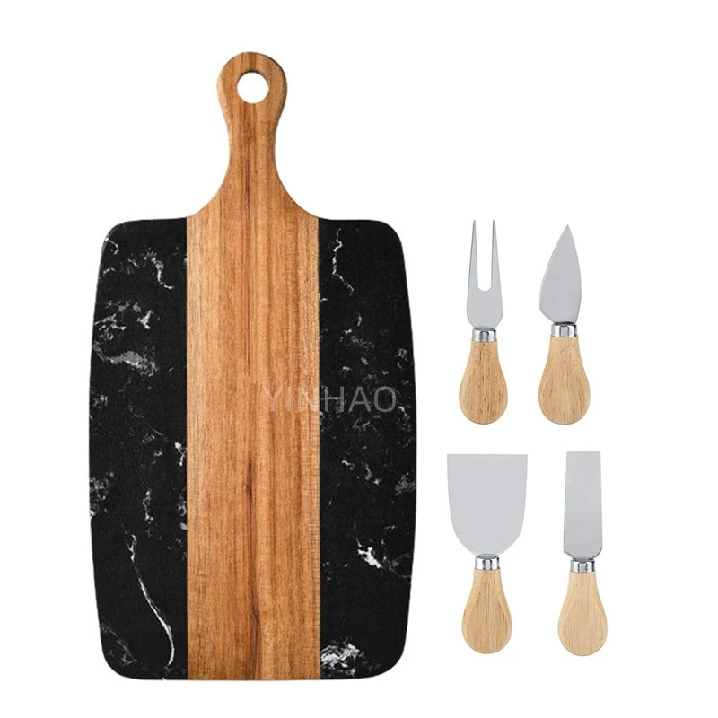 YINHAO Promotion Price Cheese Board Gift Set Marble Cheese Platter Board Set Wood and Marble Cutting Board