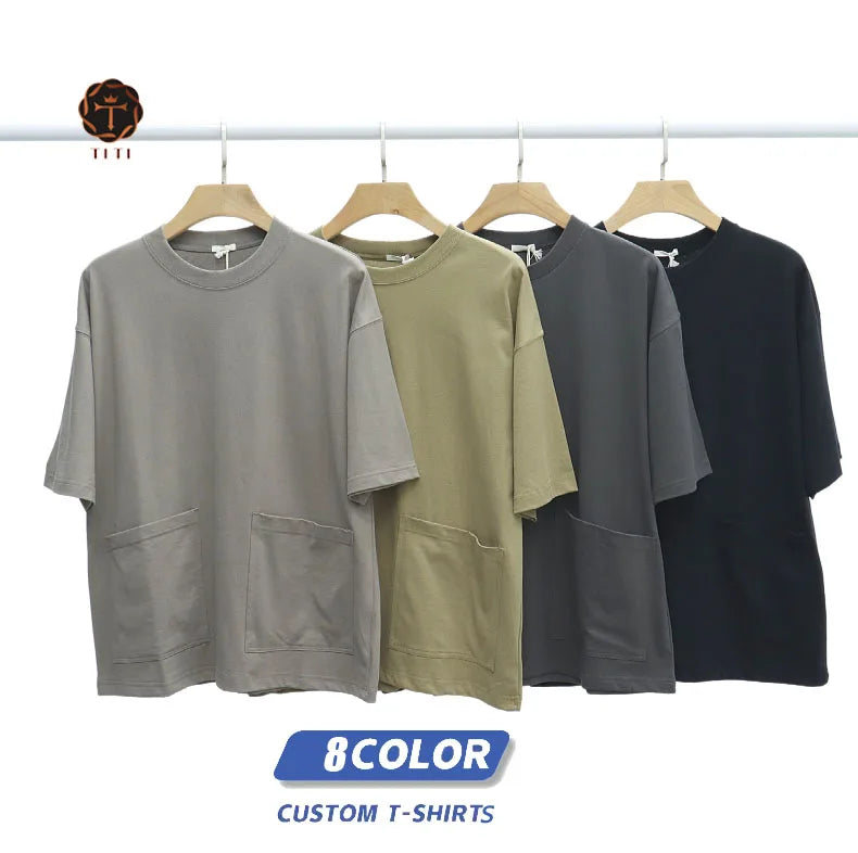 TITI Men's Oversized 230gsm100% Cotton Tshirt Heavyweight Boxy O-Neck Custom Logo Streetwear Printed Blank Breathable Knitted